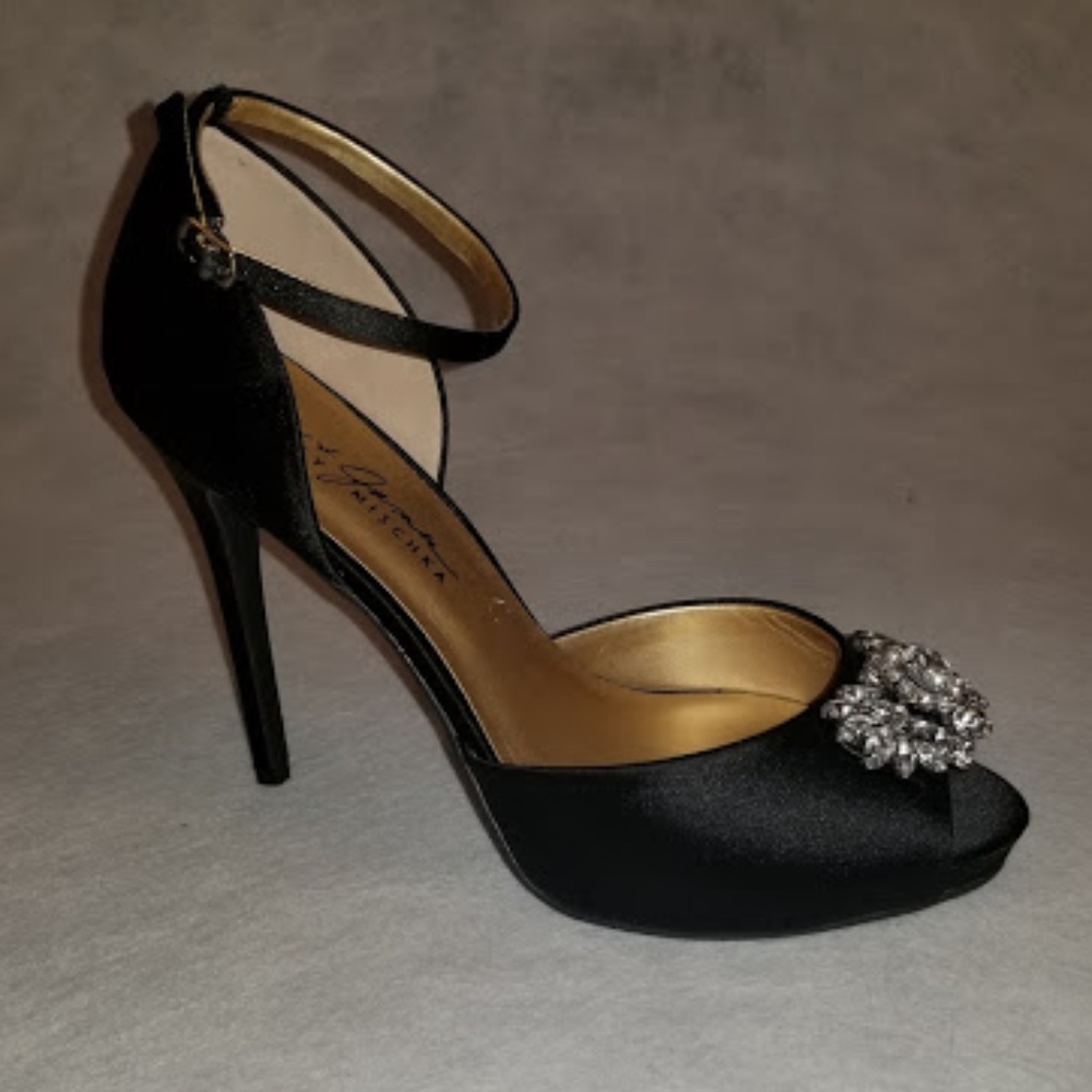 Badgley Mischka Black Satin Heels